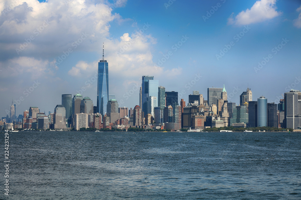 New York City Manhattan aerial view from Liberty island New York City Manhattan aerial view from Liberty island