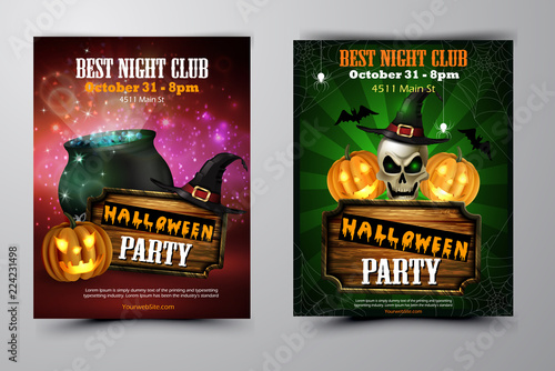 Halloween party flyer with pumpkins