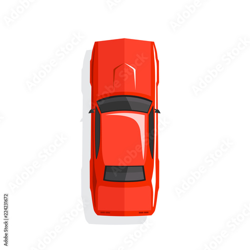 Red cartoon muscle car. Top view. Vector illustration