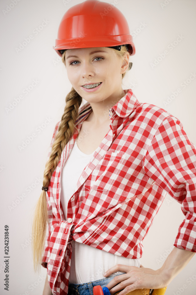 Teenage woman being construction worker Teenage woman being construction worker