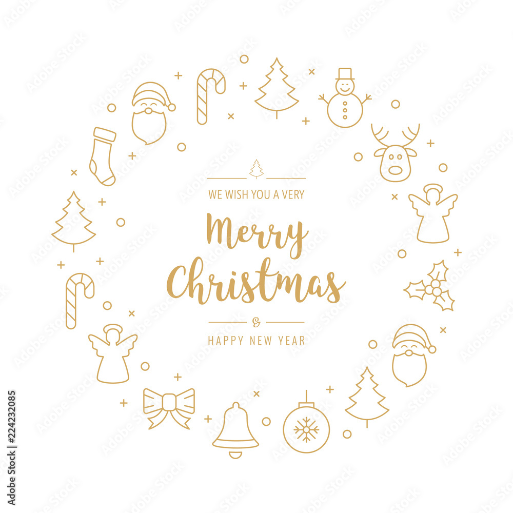 christmas greeting wreath icons elements circle golden isolated background