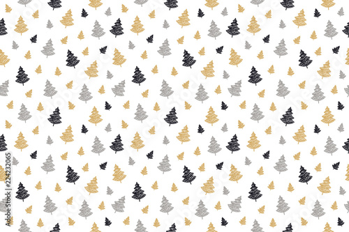 christmas tree seamless pattern scribble drawing isolated background