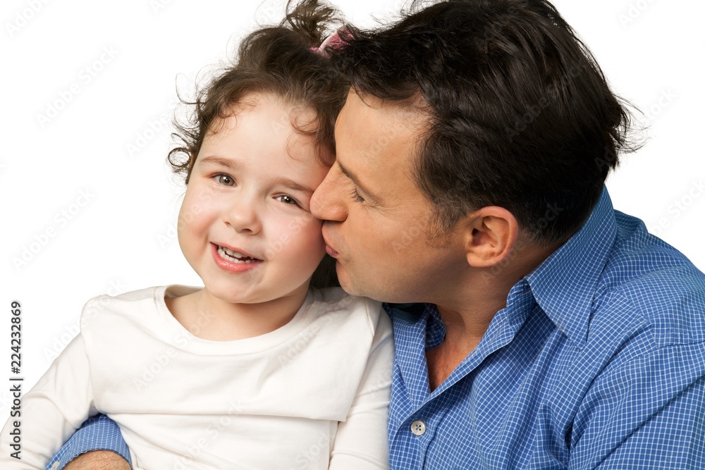 Portrait of a Father Kissing Little Daughter Portrait of a Father Kissing Little Daughter