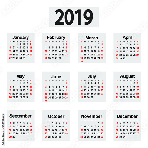 Great new wall calendar 2019. Vector illustration