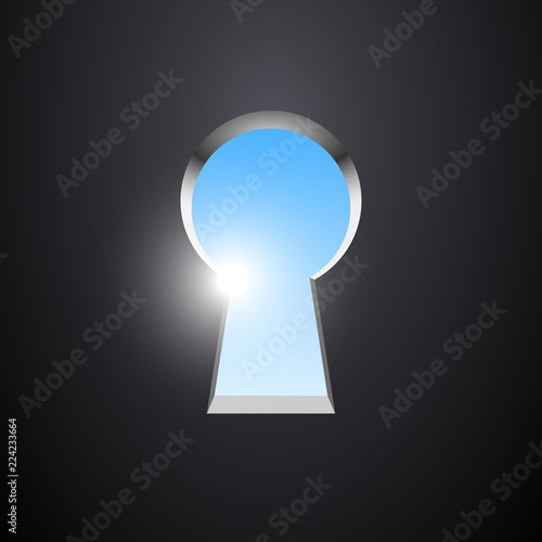 View of sky through keyhole. Concept of new opportunities or positive changes