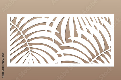 Decorative card for cutting. Leaves foliage palms fern
 pattern. Laser cut. Ratio 1:2. Vector illustration.