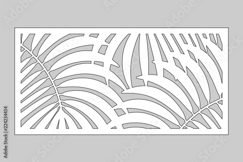 Decorative card for cutting. Leaves foliage palms fern
 pattern. Laser cut. Ratio 1:2. Vector illustration.