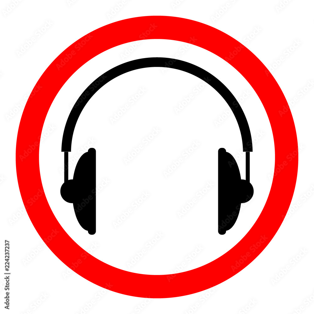Prohibition sign headphones on white. Prohibition sign headphones on white.