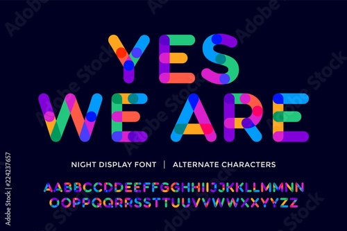Colorful font. Colorful bright alphabet and font. Emotional bold uppercase color letters. Type, typography letter latin font. Hand-drawn modern narrow font for headline, text. Vector Illustration