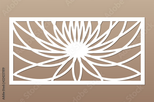 Decorative card for cutting. Geometric flower of lotus
pattern. Laser cut. Ratio 1:2. Vector illustration.