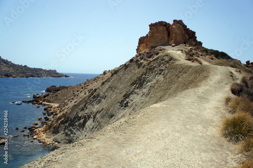 Panorama of Gnejna Bay shore, Golden Bay, Malta