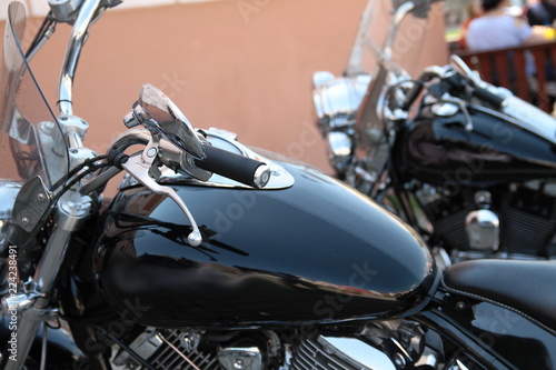 close-up of motorbikes parked up
