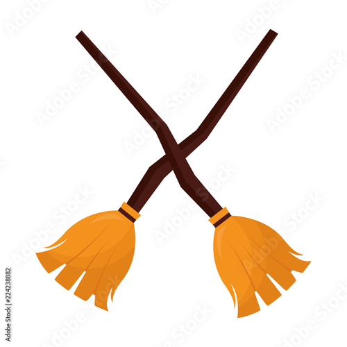 halloween brooms witch crossed isolated icon