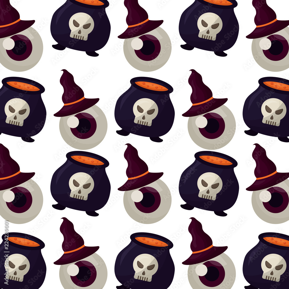 halloween cauldron with eye and hat witch pattern