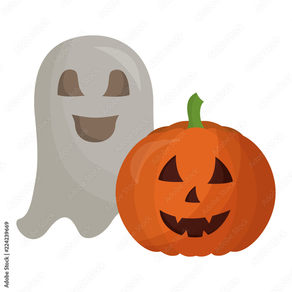 halloween pumpkin with ghost isolated icon halloween pumpkin with ghost isolated icon