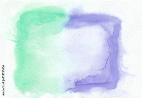 Indigo (iris) and mint (jade) mixed watercolor horizontal gradient background. It's useful for greeting cards, valentines, letters. Abstract art style handicraft pattern