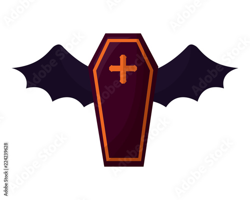 halloween coffin with bat wings isolated icon