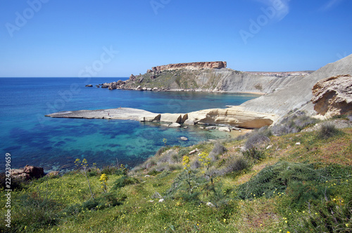 Rocky cliffs of Gnejna Bay from Ta'Lippija, Golden Bay, Malta