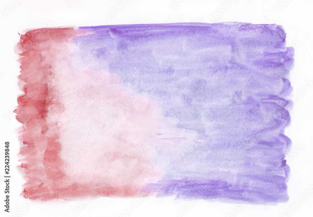 Crimson (or red) and violet (lavender) mixed abstract watercolor background. It's useful for greeting cards, valentines, letters. Horizontal gradient art style handicraft pattern.
