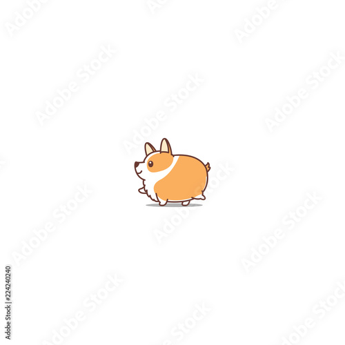 Fat corgi dog walking cartoon icon, vector illustration