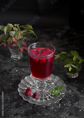 Healthy tea with raspberry