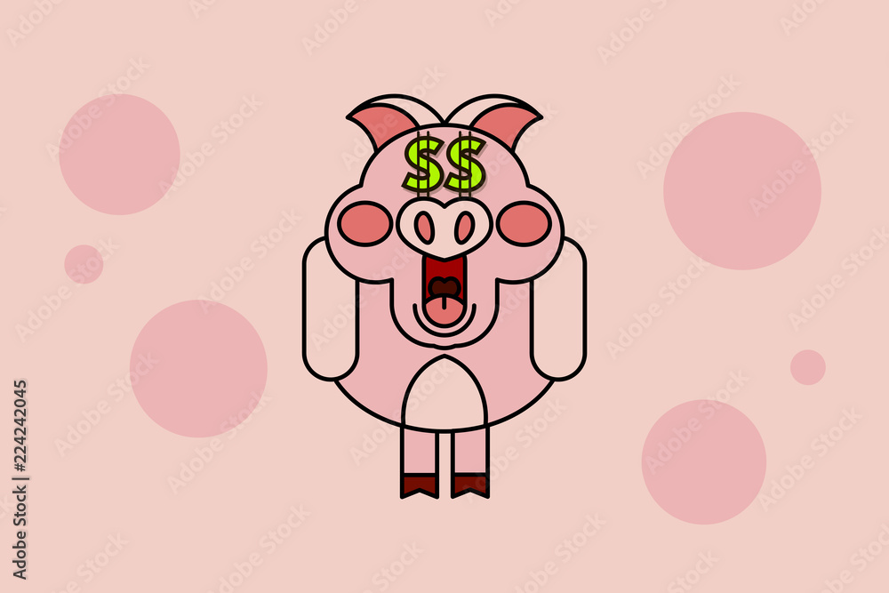 Cartoon piggy vector illustration on pink background Cartoon piggy vector illustration on pink background