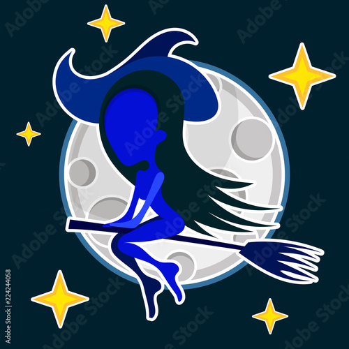 cartoon Witch. Silhouette. Flying Witch vector illustration