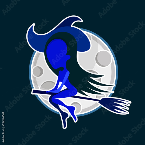 cartoon Witch. Silhouette. Flying Witch vector illustration