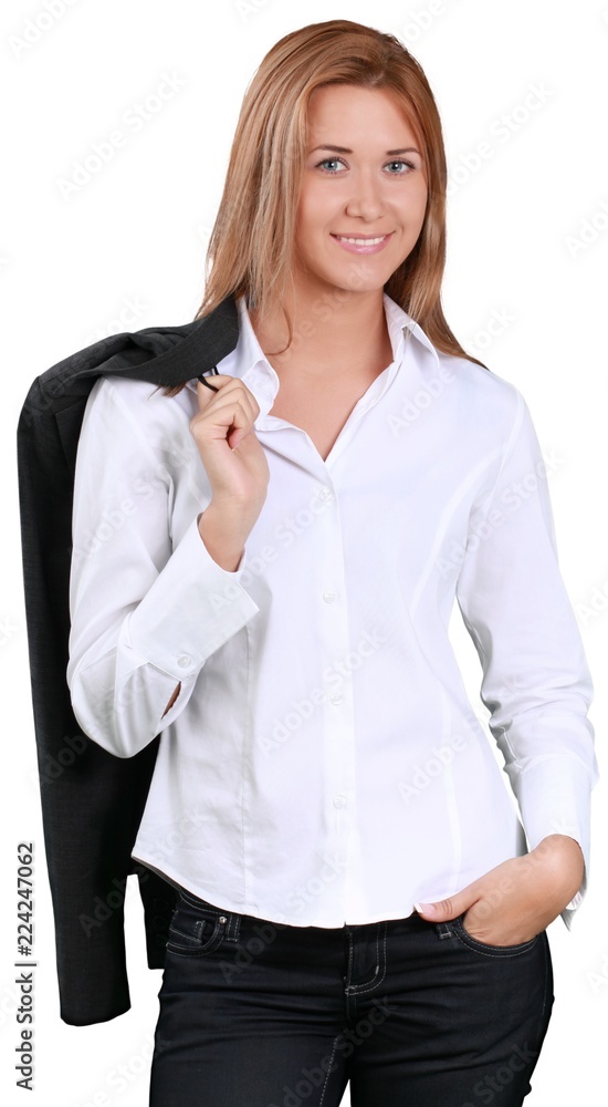 Young attractive business woman in suit isolated on white Young attractive business woman in suit isolated on white