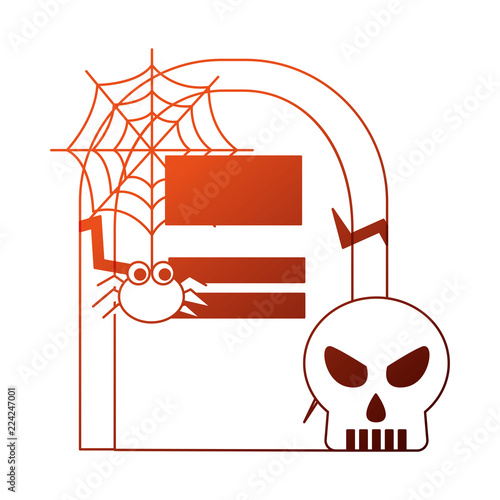 halloween tomb with skull and spider