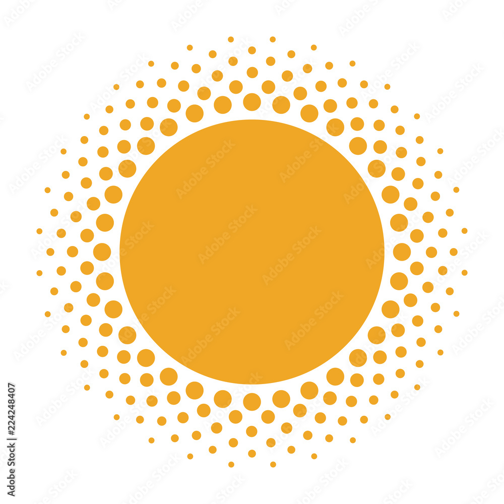 Halftone Sun Shape on White Background