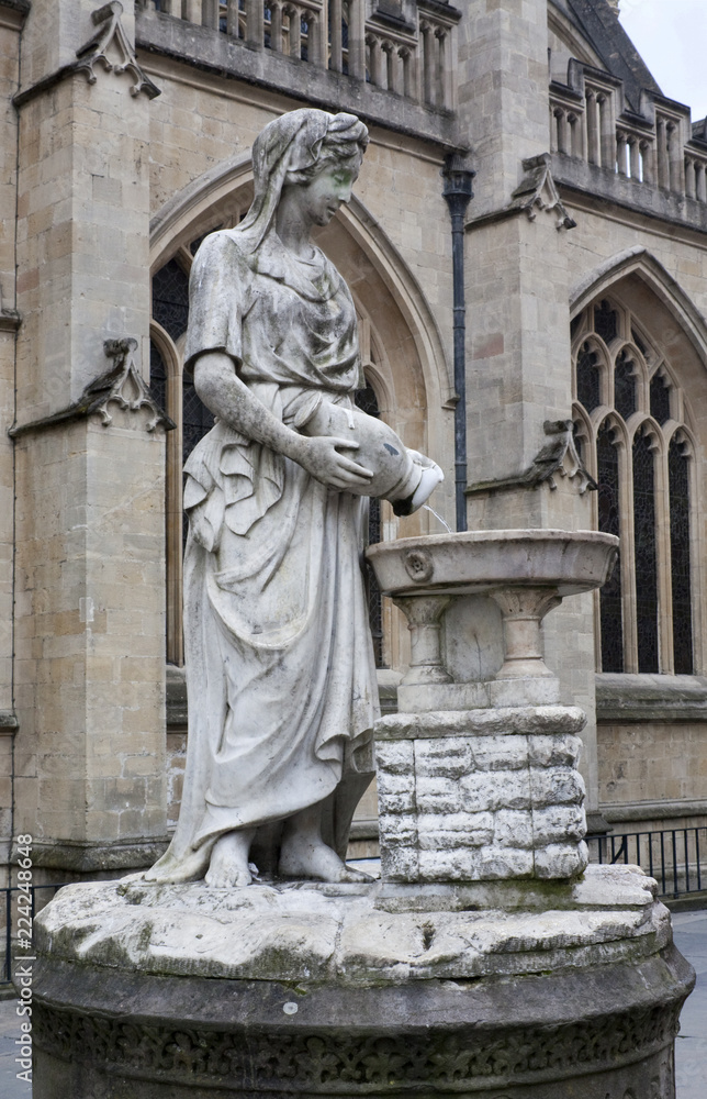 Statue of Water Goddess at Bath Abbey, England.