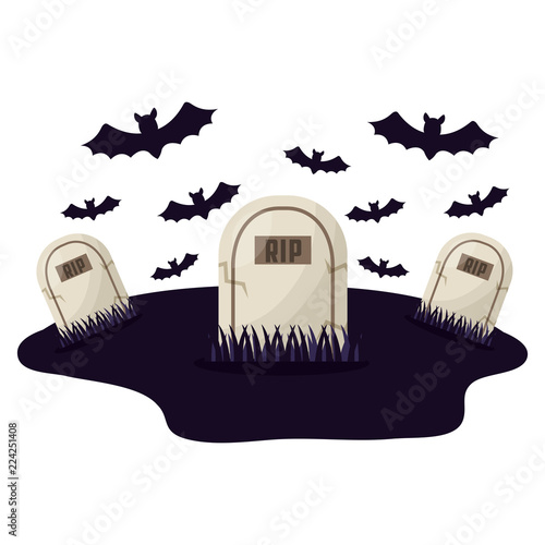 halloween tombs with bats isolated icon
