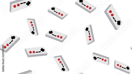 Abstract texture, seamless pattern from the dull isometric volumetric game joysticks, manipulators with buttons for computer video games and game consoles. The background. Vector illustration