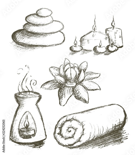 Spa hand drawn set vector