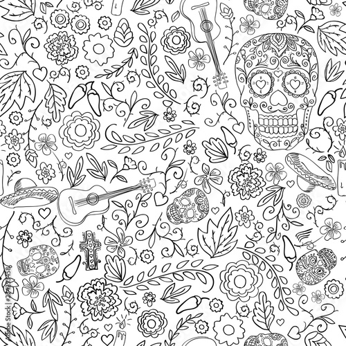 Floral garden. Holiday illustration for Day of the dead or Halloween.
