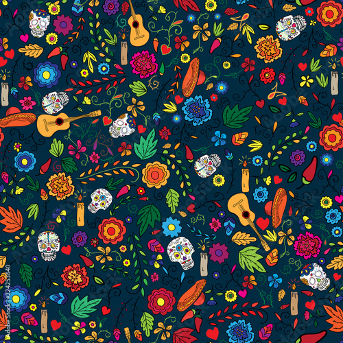 Floral garden. Holiday illustration for Day of the dead or Halloween.