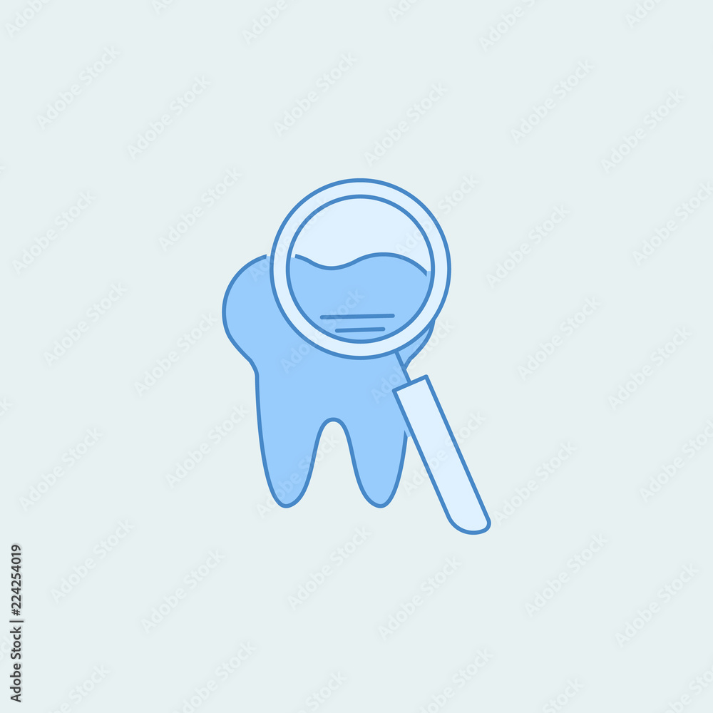 magnifier and tooth 2 colored line icon. Simple colored element illustration. Outline symbol design from dental set magnifier and tooth 2 colored line icon. Simple colored element illustration. Outline symbol design from dental set