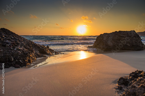 Sunset on the beach of Falassarna in Western Crete, Greece