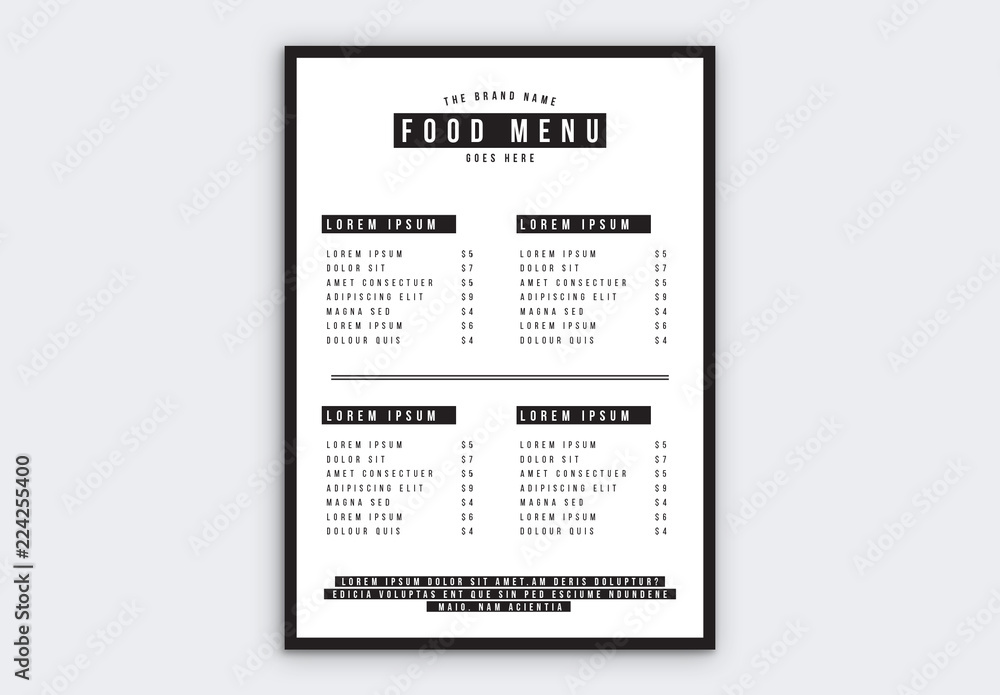 Black and White Menu Layout Stock Template | Adobe Stock