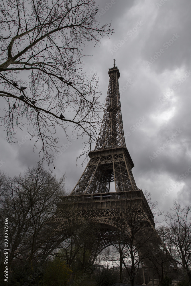 Eiffel Tower in Paris in cloudy day