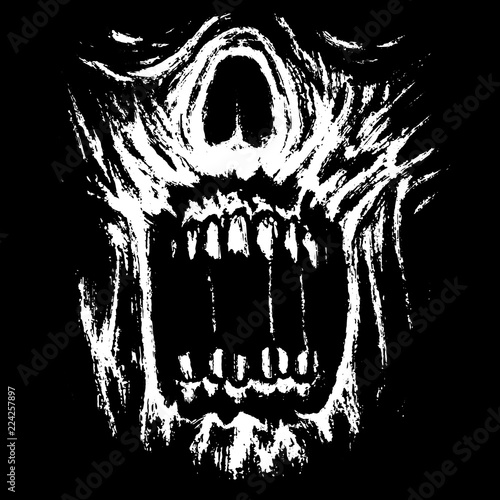 Scary zombie jaws on black background. Vector illustration.