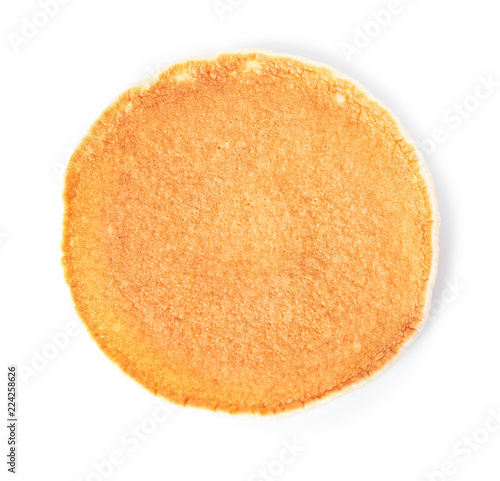 Hot tasty pancake on white background, top view © New Africa