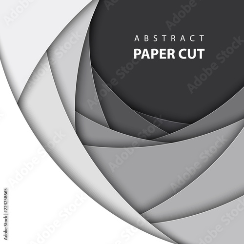 Vector background with white and black color paper cut shapes. 3D abstract paper art style, design layout for business presentations, flyers, posters, prints, decoration, cards, brochure cover.