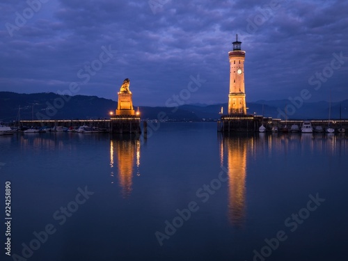 Evening Lindau harbor on the Bodensee