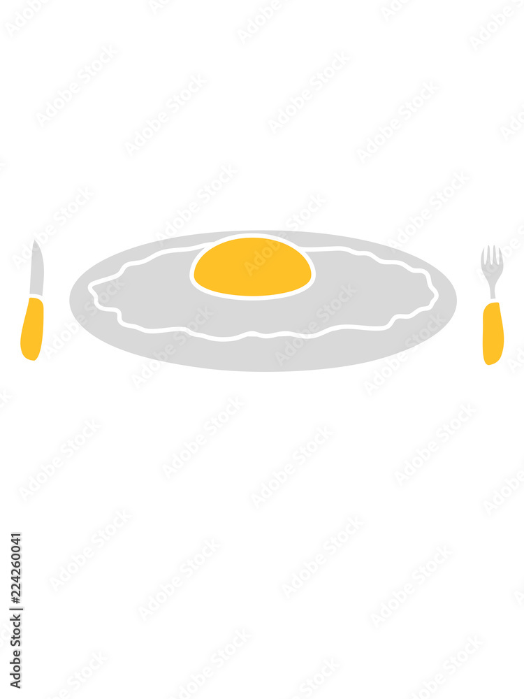 gabel besteck teller messer spiegelei essen lecker hunger kochen braten  chef koch schürze küche frühstück ei eigelb eiweiß pfanne comic cartoon  clipart Stock Illustration | Adobe Stock