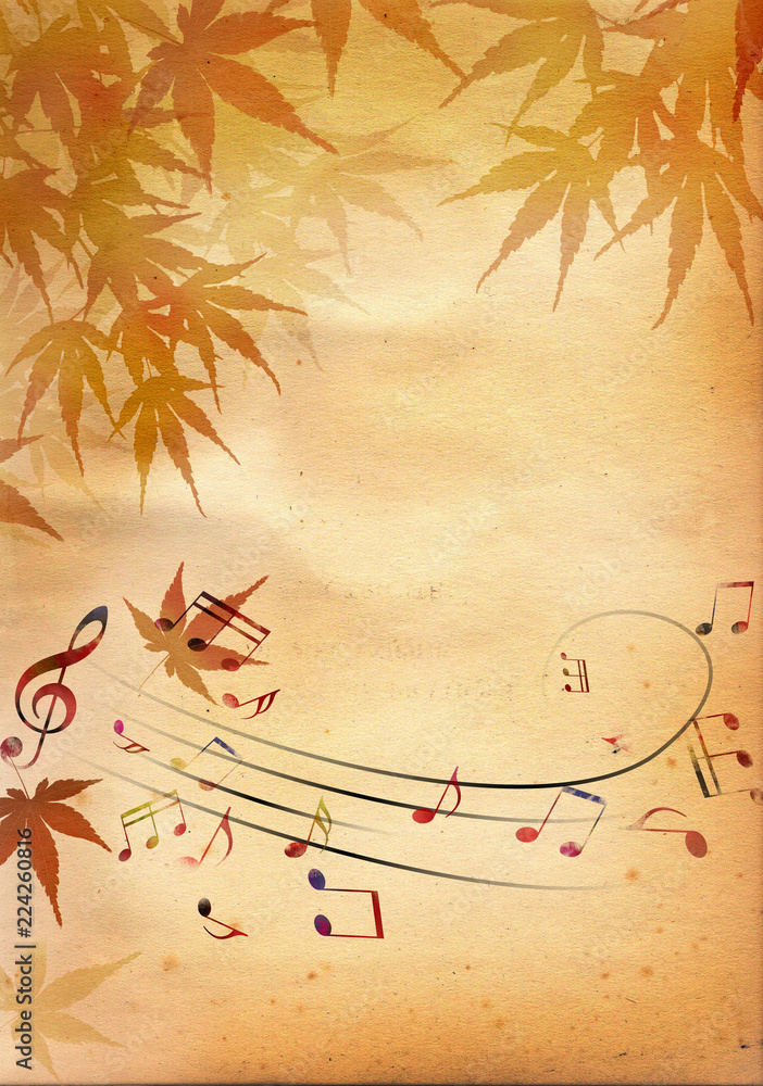 譜面 音楽 紅葉 五線譜 ト音記号 音符 秋の譜面 古紙 古い Stock Illustration Adobe Stock