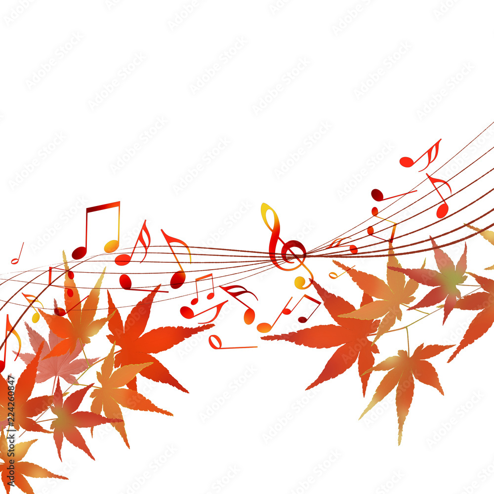譜面 音楽 紅葉 五線譜 ト音記号 音符 秋の譜面 Stock イラスト Adobe Stock