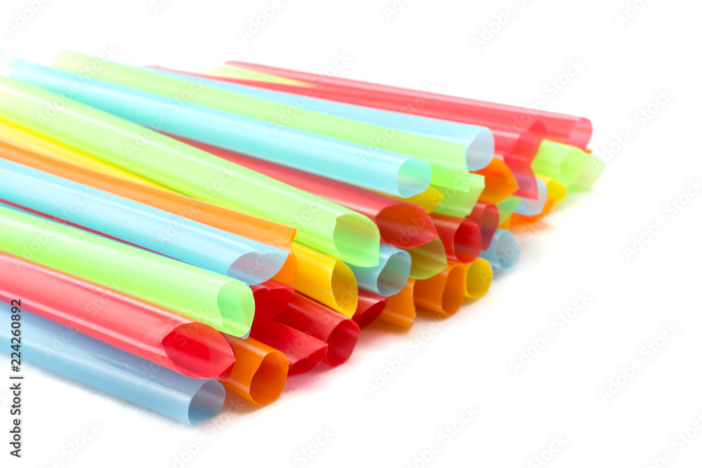 Drinking straw set of colorful plastic tubes on white background Drinking straw set of colorful plastic tubes on white background