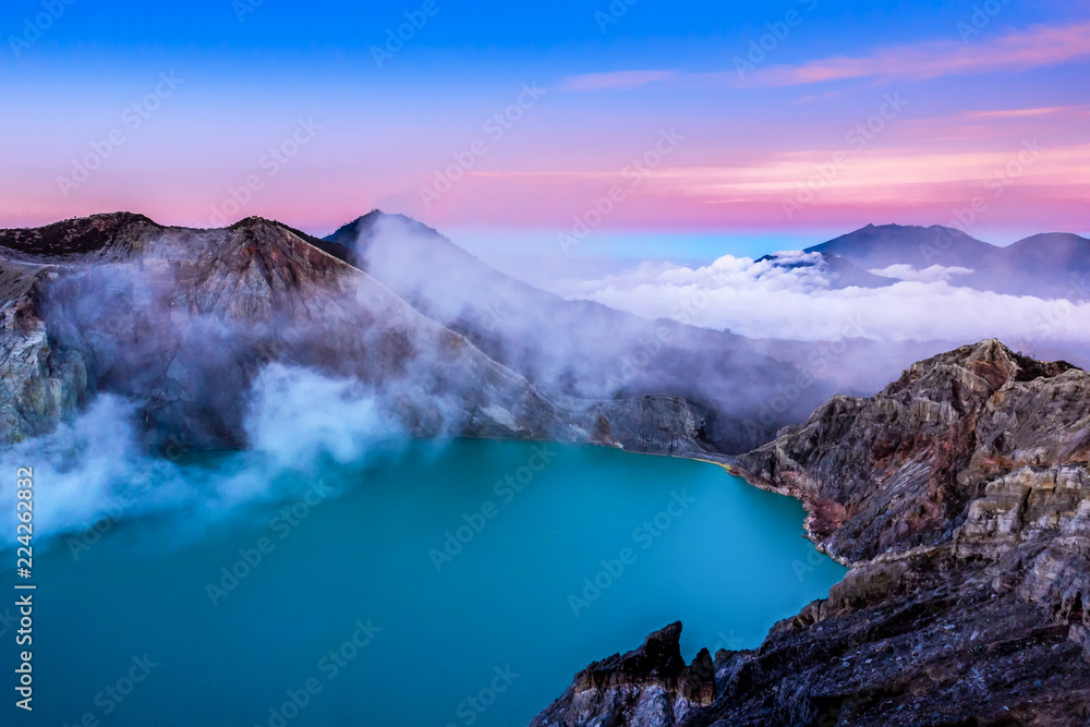 Kawah Ijen Volcano Crater is the famous tourist attraction of Indonesia in Asia